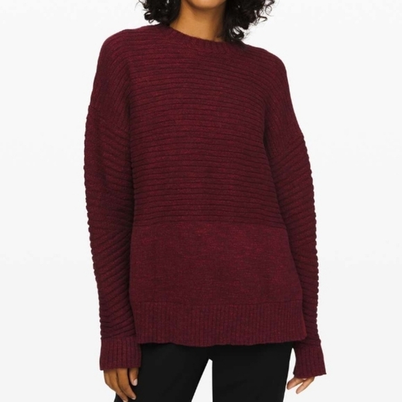 LULULEMON As Promised Crew neck ribbed Sweater maroon size 4  6 - Picture 1 of 9
